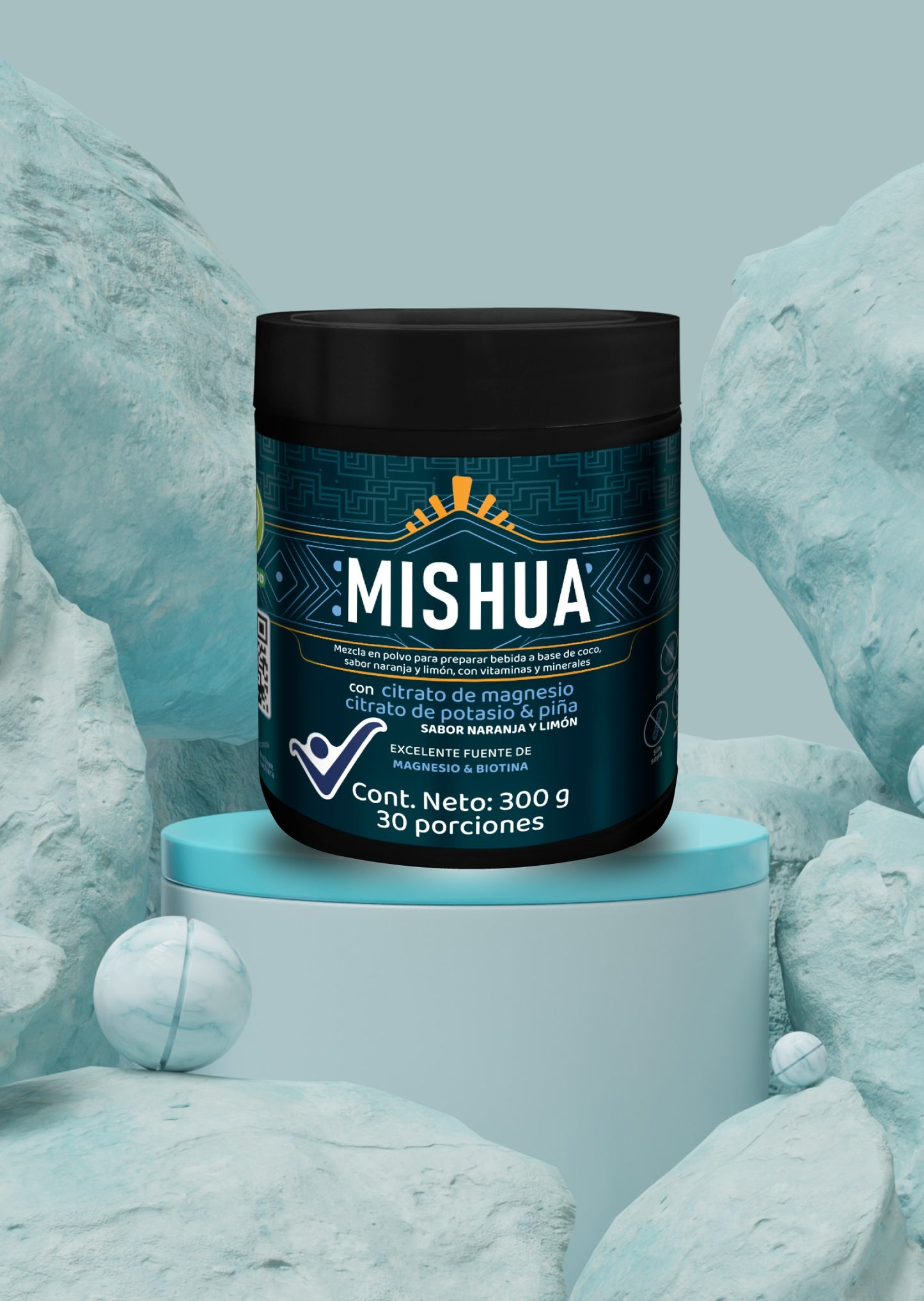 Etiqueta con ingredientes y recomendaciones del citrato de magnesio y potasio de Mishua