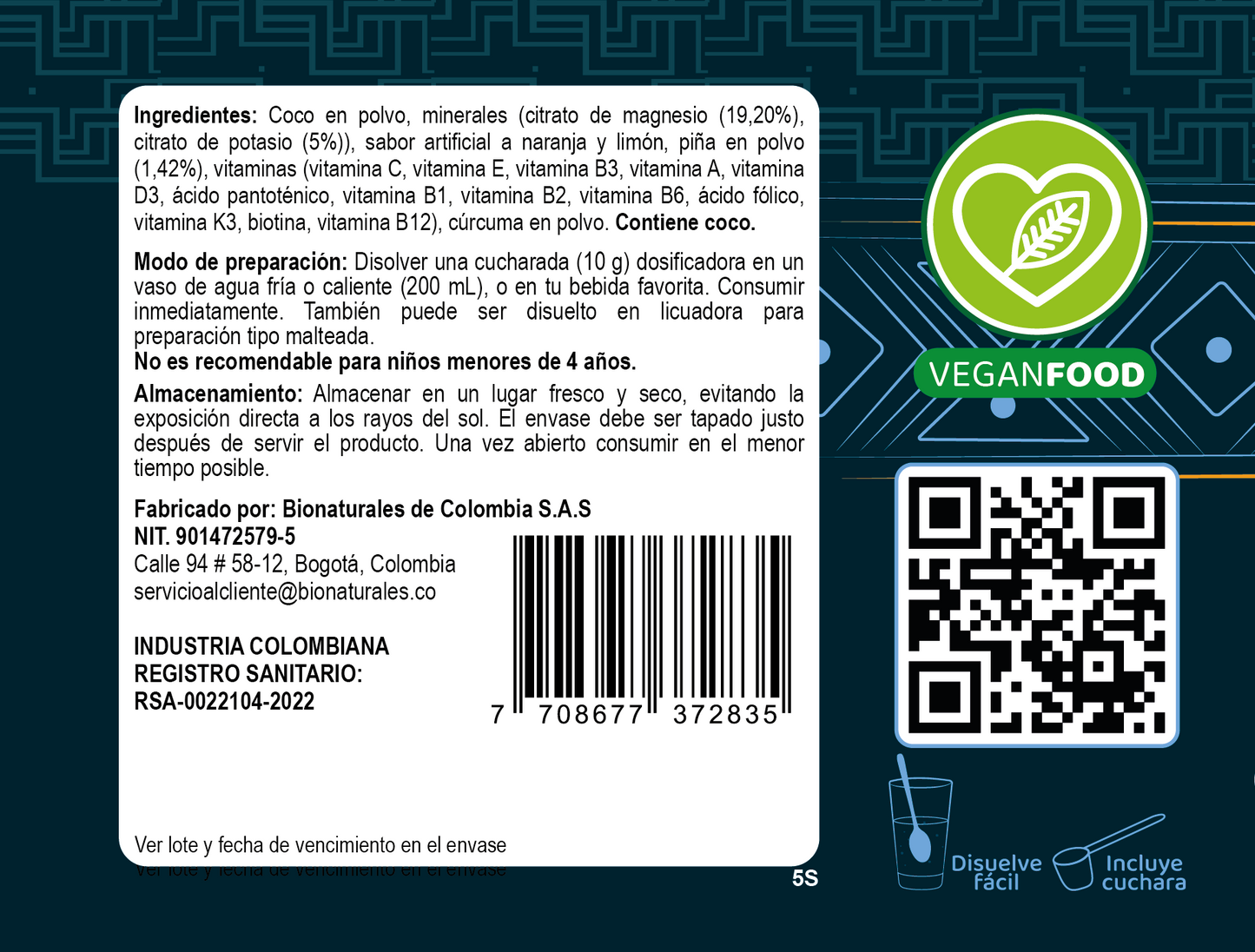 Suplemento natural de magnesio y potasio Mishua para calambres, energía y recuperación muscular