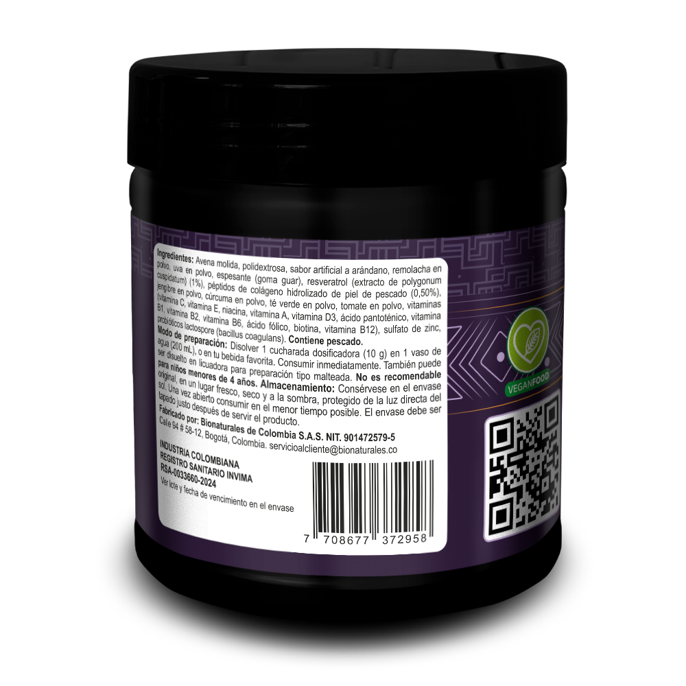 MISHUA Trans-Resveratrol información nutricional sin azúcar sin lácteos
