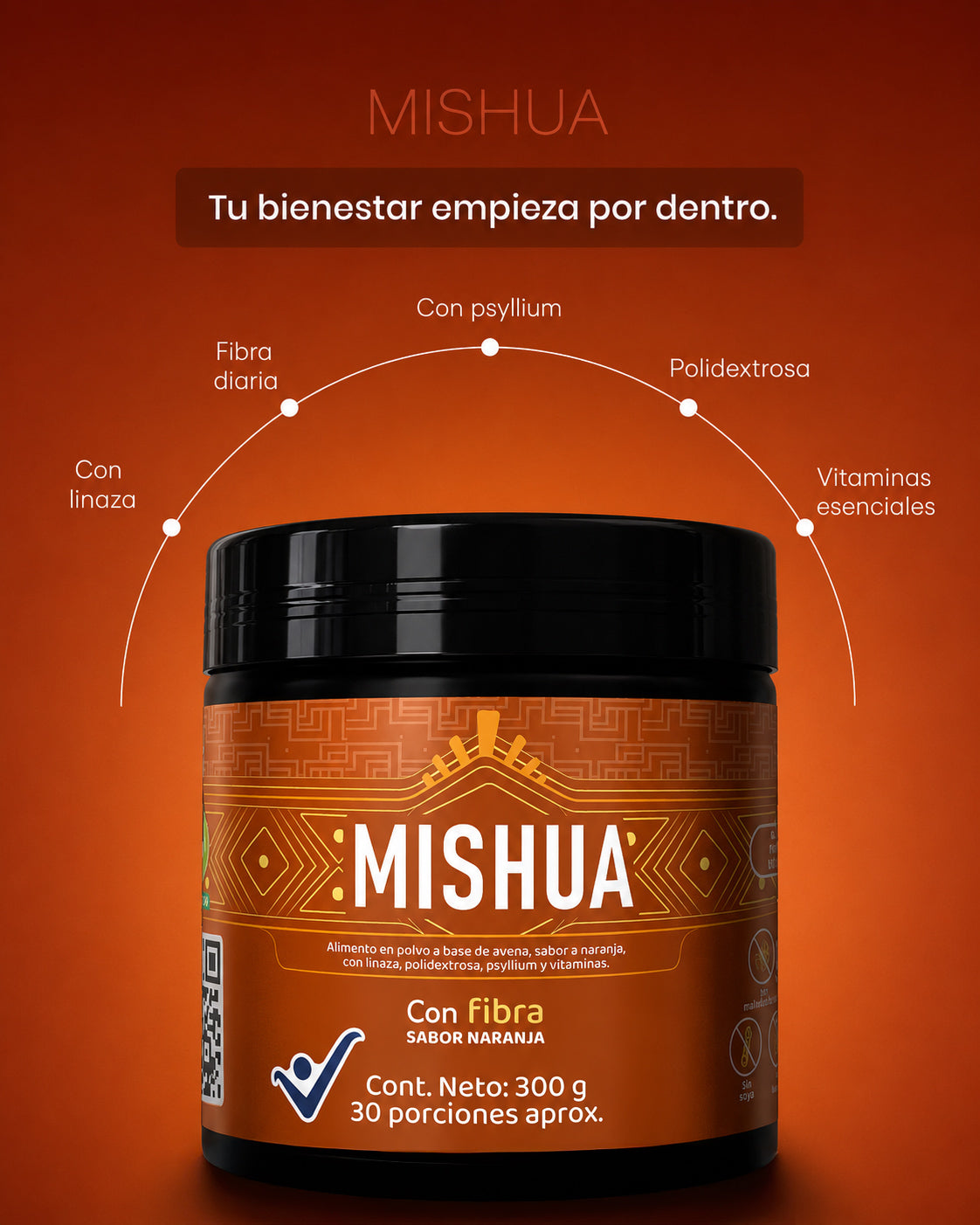 Fibra Premium con Psyllium, Linaza y Probióticos — Bebida Funcional para Digestión y Bienestar Intestinal | Mishua
